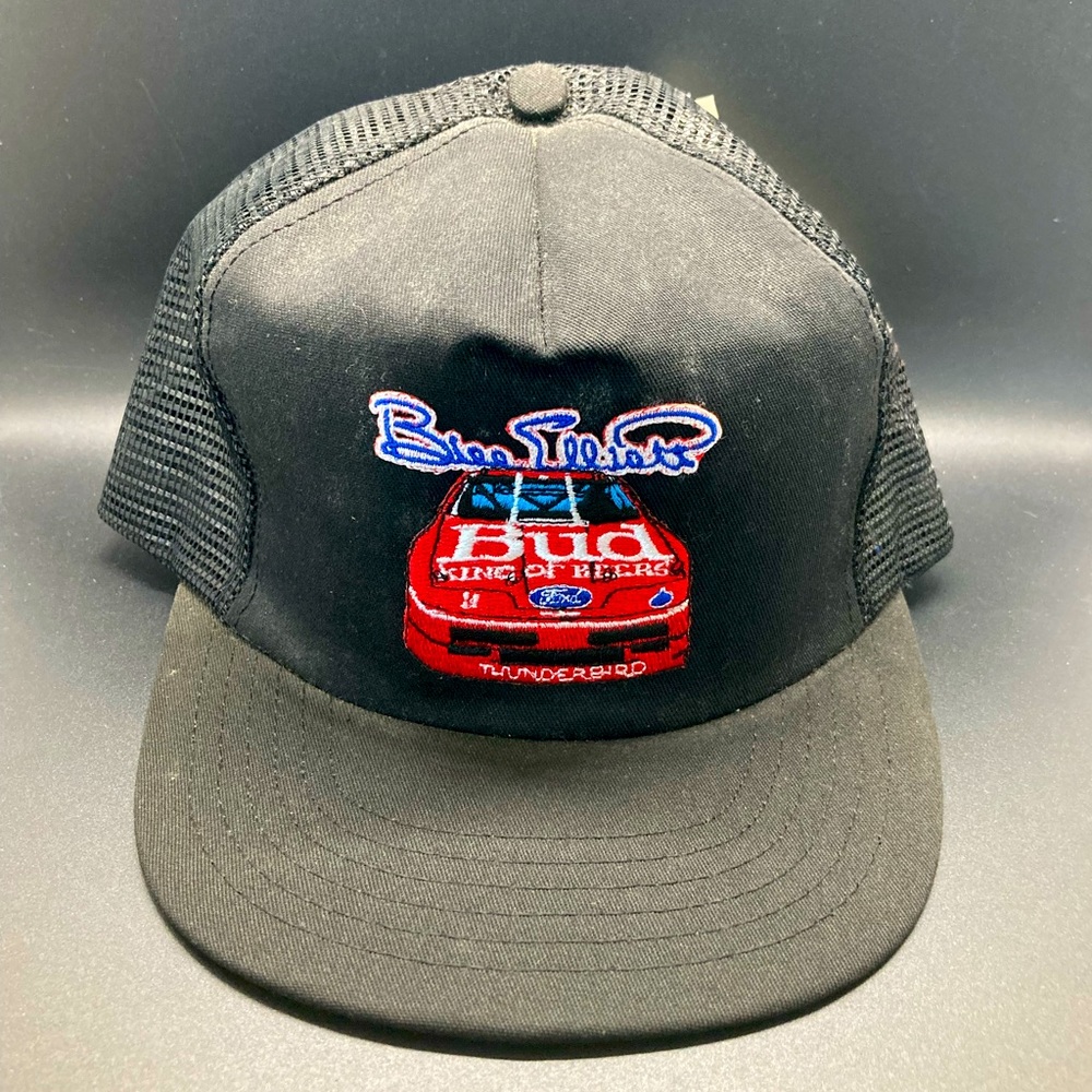 Vintage 92’ NWT Budweiser Beer Bill Elliot Snap Back Hat Black with Embroidery